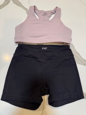EUC Athleta Girls Sports Bra and Black Bike Shorts Set size Small 7
